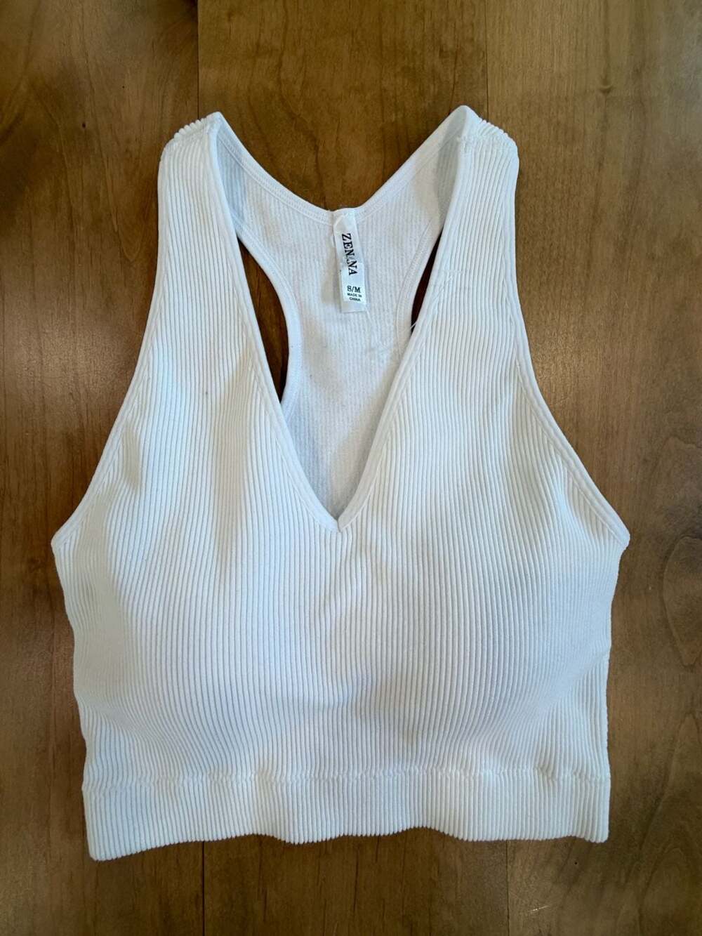 Zenana NT-6133A Size S/M White Ribbed Crop Tank Top